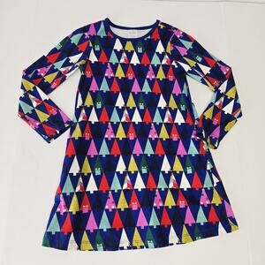 Hanna Andersson Dress Girls 6-7 Colorful Trees Long Sleeve Holiday Christmas